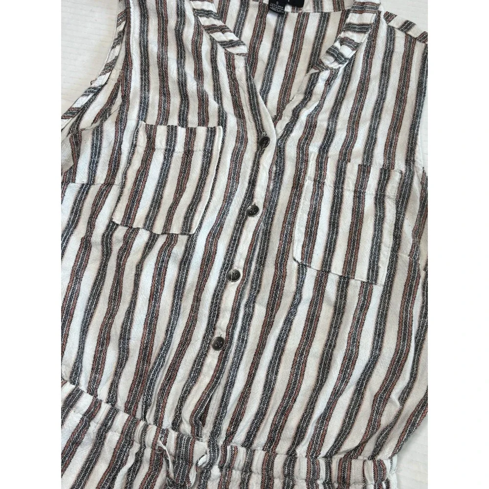 Kelly Renee Linen Blend Striped Romper Womens Small Sleeveless Tie Nautical - Picture 3 of 8